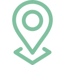 A green map pin icon with a circular center and two downward-facing arrow tips at the bottom, symbolizing a location or destination marker.