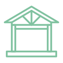 A simple green line drawing of a classical building or bank with a triangular roof and columns, resembling a courthouse or financial institution.